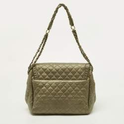 Pre Owned Chanel Metallic Olive Green Quilted Leather Istanbul Accordion Flap Bag