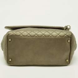 Pre Owned Chanel Metallic Olive Green Quilted Leather Istanbul Accordion Flap Bag