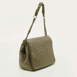 Pre Owned Chanel Metallic Olive Green Quilted Leather Istanbul Accordion Flap Bag