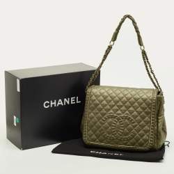 Pre Owned Chanel Metallic Olive Green Quilted Leather Istanbul Accordion Flap Bag