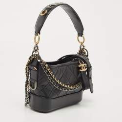 Pre Owned Chanel Black Quilted Aged Leather Small Gabrielle Hobo