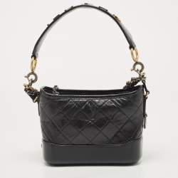 Pre Owned Chanel Black Quilted Aged Leather Small Gabrielle Hobo