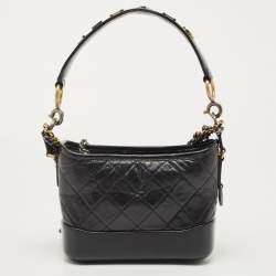 Pre Owned Chanel Black Quilted Aged Leather Small Gabrielle Hobo