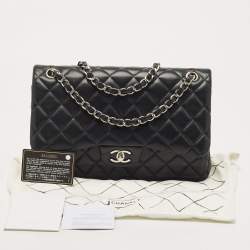 Pre Owned Chanel Black Quilted Leather Jumbo Classic Double Flap Bag