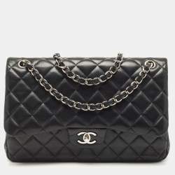 Pre Owned Chanel Black Quilted Leather Jumbo Classic Double Flap Bag