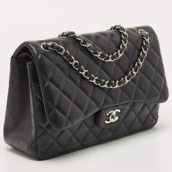 Pre Owned Chanel Black Quilted Leather Jumbo Classic Double Flap Bag