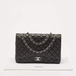 Pre Owned Chanel Black Quilted Lambskin Leather Maxi Classic Double Flap Bag