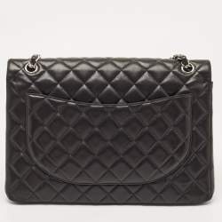 Pre Owned Chanel Black Quilted Lambskin Leather Maxi Classic Double Flap Bag