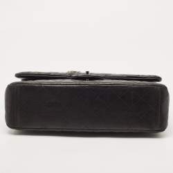 Pre Owned Chanel Black Quilted Lambskin Leather Maxi Classic Double Flap Bag