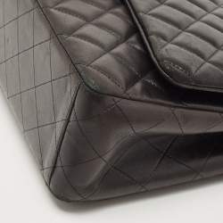 Pre Owned Chanel Black Quilted Lambskin Leather Maxi Classic Double Flap Bag