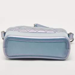 Pre Owned Chanel Light Blue Shimmer Quilted Aged Leather Medium Gabrielle Hobo