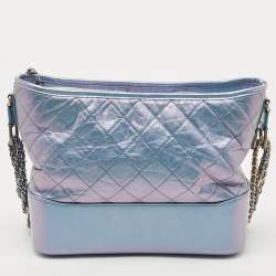 Pre Owned Chanel Light Blue Shimmer Quilted Aged Leather Medium Gabrielle Hobo