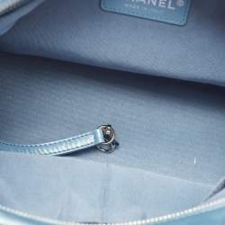 Pre Owned Chanel Light Blue Shimmer Quilted Aged Leather Medium Gabrielle Hobo