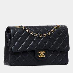 Pre Owned Chanel Black Medium Classic Lambskin Double Flap Bag