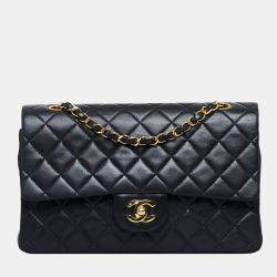 Pre Owned Chanel Black Medium Classic Lambskin Double Flap Bag