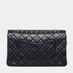 Pre Owned Chanel Black Medium Classic Lambskin Double Flap Bag