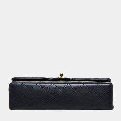 Pre Owned Chanel Black Medium Classic Lambskin Double Flap Bag