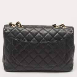 Chanel Black Quilted Caviar Leather Jumbo Classic Single Flap Bag