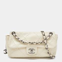 Pre Owned Chanel Cream Quilted Leather Ultimate Stitch Flap Bag