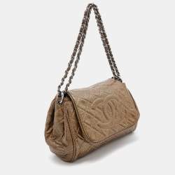 Pre Owned Chanel Gold Quilted Caviar Leather Timeless Accordion Flap Bag