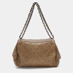 Pre Owned Chanel Gold Quilted Caviar Leather Timeless Accordion Flap Bag
