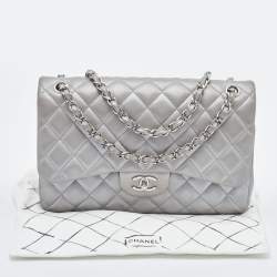 Chanel Silver Quilted Lambskin Leather Jumbo Classic Double Flap Bag