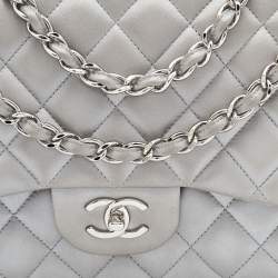 Chanel Silver Quilted Lambskin Leather Jumbo Classic Double Flap Bag