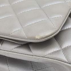 Chanel Silver Quilted Lambskin Leather Jumbo Classic Double Flap Bag