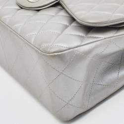 Chanel Silver Quilted Lambskin Leather Jumbo Classic Double Flap Bag