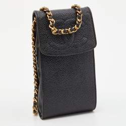 Chanel Black Caviar Quilted Leather Vintage Flap Chain Phone Case