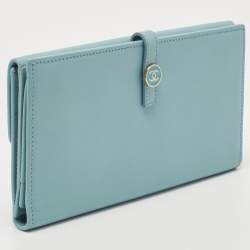 Pre Owned Chanel Light Blue Leather CC Flap French Continental Wallet