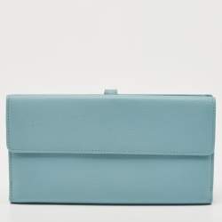 Pre Owned Chanel Light Blue Leather CC Flap French Continental Wallet
