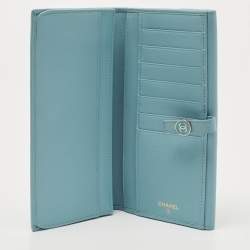 Pre Owned Chanel Light Blue Leather CC Flap French Continental Wallet