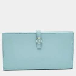 Pre Owned Chanel Light Blue Leather CC Flap French Continental Wallet