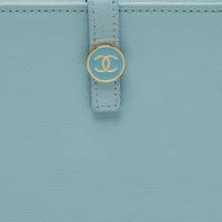 Pre Owned Chanel Light Blue Leather CC Flap French Continental Wallet