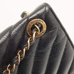 Pre Owned Chanel Black Diagonal Quilted Leather CC Flap Bag 