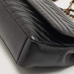 Pre Owned Chanel Black Diagonal Quilted Leather CC Flap Bag 