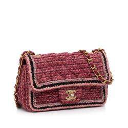 Pre Owned Chanel Red Mini Braided Classic Tweed Single Flap Bag