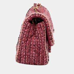 Pre Owned Chanel Red Mini Braided Classic Tweed Single Flap Bag