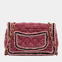 Pre Owned Chanel Red Mini Braided Classic Tweed Single Flap Bag