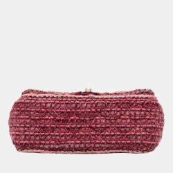 Pre Owned Chanel Red Mini Braided Classic Tweed Single Flap Bag