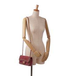 Pre Owned Chanel Red Mini Braided Classic Tweed Single Flap Bag