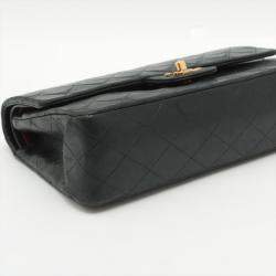 Pre Owned Chanel Black Leather Classic Double Flap Bag