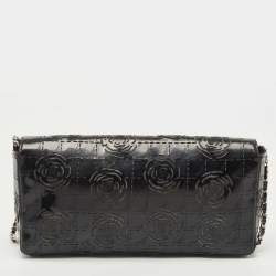 مملوكة مسبقًا Chanel Black Patent Leather Camellia Laser Cut East West Flap Bag