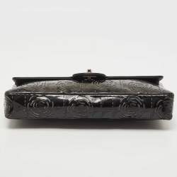 مملوكة مسبقًا Chanel Black Patent Leather Camellia Laser Cut East West Flap Bag