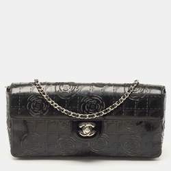 مملوكة مسبقًا Chanel Black Patent Leather Camellia Laser Cut East West Flap Bag