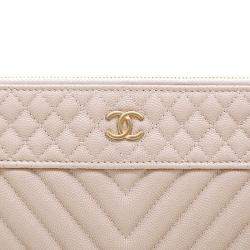 Chanel Beige Leather chevron CC clutch