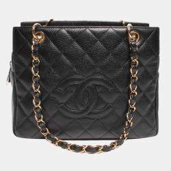 Pre Owned Chanel Black Leather CC Tote Bag