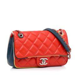 Pre Owned Chanel Red Small Lambskin Cuba Color Flap Bag