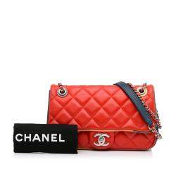 Pre Owned Chanel Red Small Lambskin Cuba Color Flap Bag